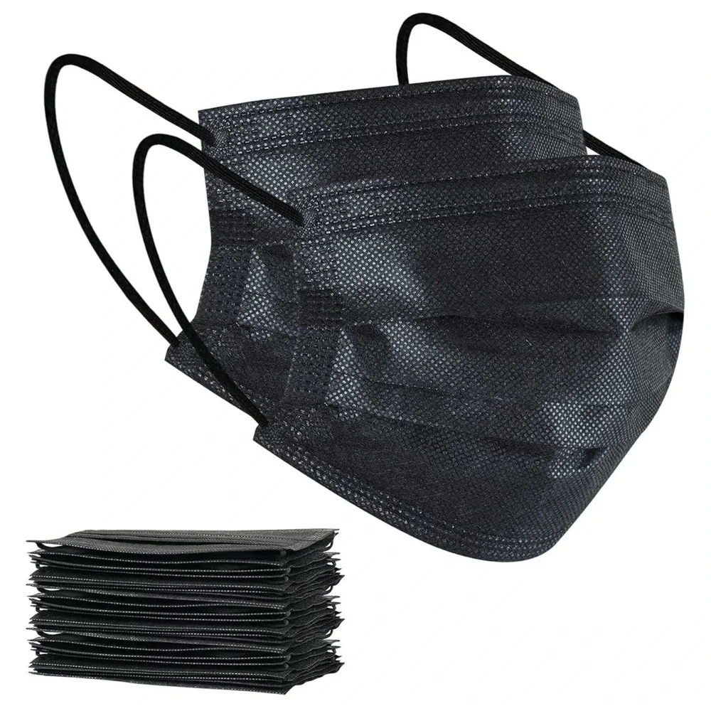 100 PCS Disposable Face Mask Non Medical Surgical 3 Ply Ear loop Black Masks USA